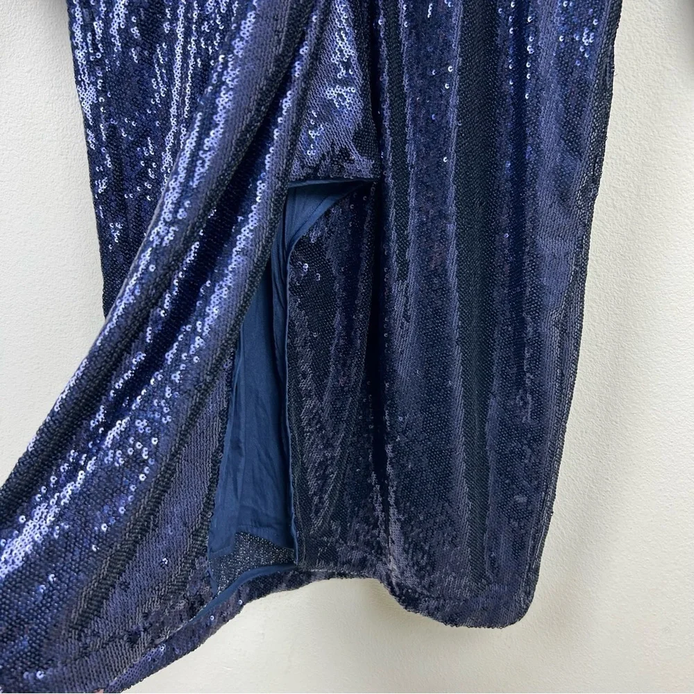by Anthropologie Twist-Front Sequin Dress Navy Blue size: 8P - Picture 10 of 16